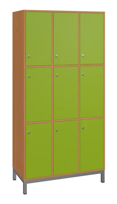 SBS-3333 šatní skříň 9-boxová, 1800x900x400 mm, kovové nohy, korpus buk royal, dvířka jarní zeleň